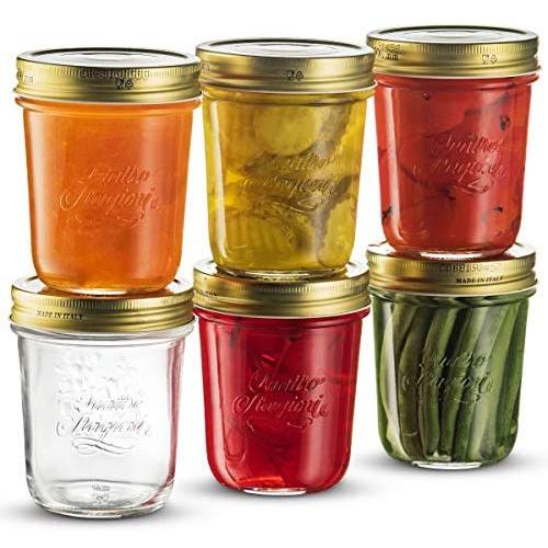 Bormioli Quattro Stagioni Wide Mouth Mason Jars 10 ? Ounce Glass Jar with Metal Airtight Lid Canning Jar for Jam, Jelly, Honey, Great Pickling, Preserving, Meal Prep, Food Storage, Salad Jar (6 Pack)