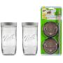 2 Glass Mason Drinking Jars with 2 Sip and Straw Lids (2, 24oz Jar)