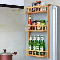 Refrigerator Organizer Rack, Rack Fridge Bamboo Kitchen Holder Kitchen Storage Wrap Rack, Refrigerator Shelf Storage, Refrigerator Side Storage Shelf for Spice Jars Rack Shelf Storage Hanger