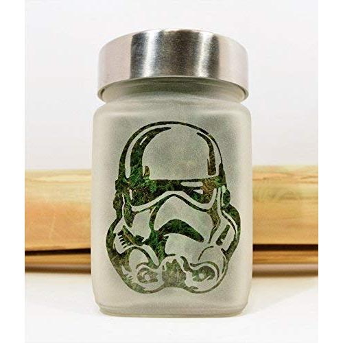 Space Army Etched Glass Stash Jar, Airtight Water Proof, Smell Resistant Etched Glass Herb Container