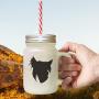 Soft Pink Chinese Crested Dog Silhouette Frosted Glass Mason Jar With Straw