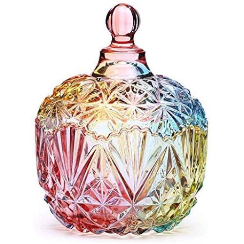 Multi-purpose Candy Jar, Retro Food Jewelry Storage Box With Lid Colorful Glass Spice Pots-small