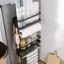 Magnetische Gewürzregal-Kühlschrank-Organizer, Galapara, 4stufig, Haushalts-Sortiersystem, Magnetische Gewürzbehälter, Küchenrollehalter, Kühlschrank-Seitenregal, Behälterregal (Weiß, Schwarz)