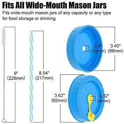 [26 Pack] WIDE Mouth Mason Jar Lids for Ball, Kerr, etc with Straw Hole/Straws/Silicone Stoppers/Rings/Clean Brush, Rust-proof BPA Free Colored Plastic Mason/Canning Jar Drinking Lids/Food Storage Cap