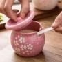 123Arts Ceramics Sakura Salt Sugar Storage Jar Seasoning Pot with Lid Spoon