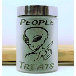 Treats Canister with Alien and People Treats Design - Medicated Cannabis Edibles Storage - Fun Cookie Jar - Herb Accessories & Stash Jars - Weed Gifts and Stoner Accessories - Cannabis Dispensary Jar