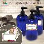 Baire Bottles - 16 Ounce Blue Plastic Bottles with Black Lotion Pumps - Organize Soap, Shampoo and Lotion - PET, Lightweight, No BPA, 6 Pack, including 6 Floral Labels