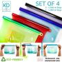 Silicone Food Storage Bags - Set of 4 - Reusable Silicon Freezer Bag - Ziplock Plastic Baggie Alternatives - Ziptop Sandwich, Lunch, Snack, Kitchen Baggies - Large Reuseable Containers for Camping
