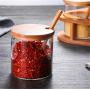 Mini Spice Jars Glass seasoning jar set with bamboo spoon bamboo cover kitchen supplies