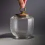 Shelf Floating Glass Tea Pot Kitchen Heat-resistant Storage Jar Scented Tea Transparent Sealed Jar Copper Buckle Wood Cover Hammerhead Pattern Storage Tank 400ml.