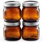 Ball Amber Glass Wide Mouth Mason Jars (16 oz/Pint) 4 Pack. With Airtight lids and Bands - Amber Canning Jar - UV light Protection - Microwave & Dishwasher Safe. 