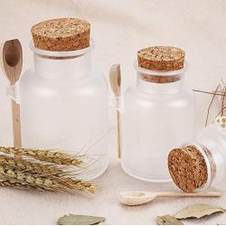 NATUWORLD 2PCS Plastic Bath Salt Seasoning Sauce Jar Container Empty Clear Frosted Cosmetic Powder Bottle Kitchen Storage Container with Cork Stopper and Wooden Spoon (100ml)