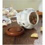 Lucky lu White Garlic Ginger Keeper Vented Ceramic Storage Container Hollow Ceramic Storage Tank Bamboo Cover Kitchen Storage Container (Small)