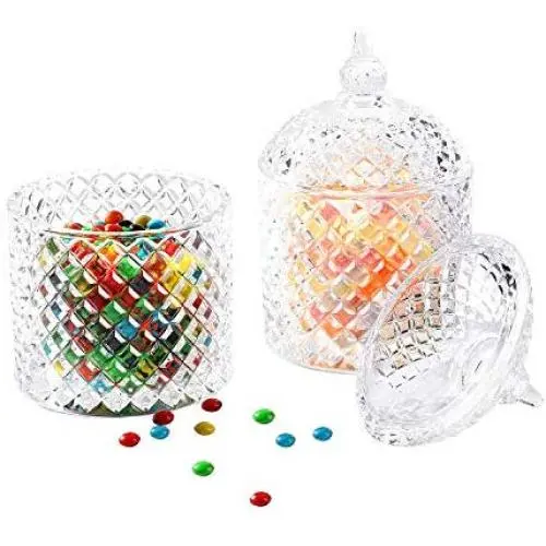 ComSaf Glass Candy Dish with Lid Decorative Candy Bowl, Crystal Covered Storage Jar, Set of 2(Diameter:3.7 Inch) ComSaf Glass Candy Dish with Lid Decorative Candy Bowl, Crystal Covered Storage Jar, Set of 2(Diameter:3.7 Inch)