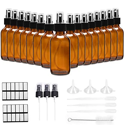 2 oz Bernstein Glas Sprayflaschen, DREAM ARK 16er Pack Leere Wiederbefüllbare Kleine Feine Sprühflasche für Ätherische Öle, Kosmetikprodukte, Parfüm, Hausmittel, Make-up-Werkzeuge und Aromatherapie
