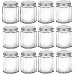 Nakpunar 12 pcs 9 oz Beveled Glass Jars with Silver Lids for Jam, Honey, Wedding Favors, Shower Favors, Baby Foods, DIY Magnetic Spice Jars (9 oz, Silver)