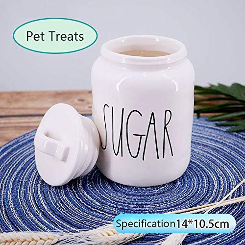 Cat Food Storage Container, Ceramic Pet Treat Jar Container Pet Treats With Non-Skid Silicone Rim for Dogs and Cats (Color : White)