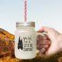 Brown You Had Me At&quotLetS Go Camping" Frosted Glass Mason Jar With Straw