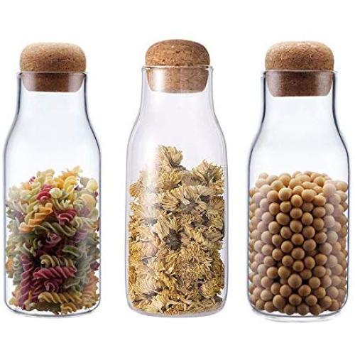 Danmu 3Pcs a Set 650ml / 22oz Glass Jars Glass Storage Jars Food Storage Jars Airtight Wood Lids Tea Coffee Bean Jar Cookies Flour Sugar Candy Spice Container