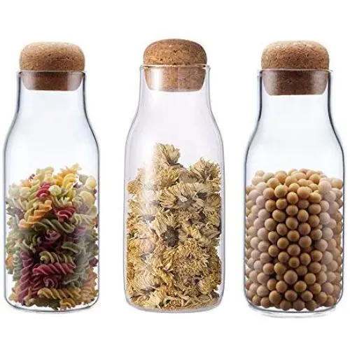Danmu 3Pcs a Set 650ml / 22oz Glass Jars Glass Storage Jars Food Storage Jars Airtight Wood Lids Tea Coffee Bean Jar Cookies Flour Sugar Candy Spice Container