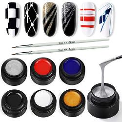Spider Gel for Nail Art 6 Colors Drawing Gel Nail Polish Set with Painting Brush Soak off Nail Art Design Gel Paint Drawing Gel for Line Wire
