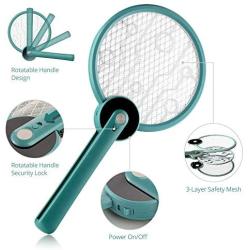 Bug Zapper, 2 in 1 Foldable Electric Fly Swatter & Bug Zapper Racket, Fly Killer & Mosquito Killer for Travel, Camping, Indoor and Outdoor Pest Control, USB Rechargeable, 3 Layers Safety Mesh