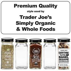 Premium Spice Jar Set -12 Square Glass 4 oz Spice Bottles, 72 Deluxe Labels, 18 Shaker Tops, Black Enameled Steel Caps and No Clog Wide Spice Funnel by SpiceLuxe