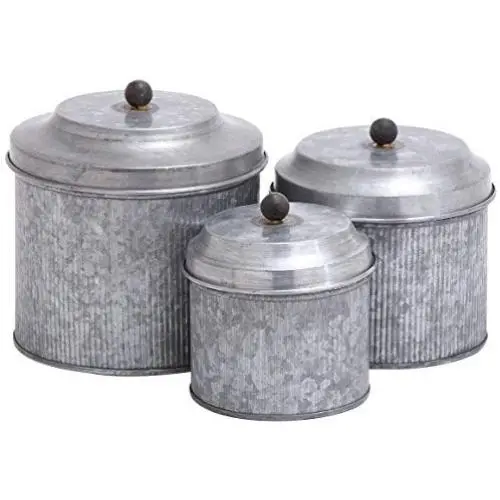 Deco 79 Galvanized Metal Canister, 8 by 7 by 6-Inch, Set of 3 Deco 79 Galvanized Metal Canister, 8 by 7 by 6-Inch, Set of 3