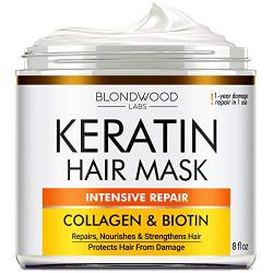 Keratin Hair Mask - Made in USA - Best Natural Biotin Keratin Collagen Treatment for Dry & Damaged Hair - Professional Collagen Hair Vitamin Complex for Hair Repair, Nourishment & Beauty - 8 oz