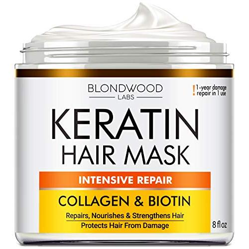 Keratin Hair Mask - Made in USA - Best Natural Biotin Keratin Collagen Treatment for Dry & Damaged Hair - Professional Collagen Hair Vitamin Complex for Hair Repair, Nourishment & Beauty - 8 oz