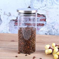 Bewinner Glass Coffee Bean Container, 1000ML Glass Storage Jar Coffee Beans Kitchen Food Container with Stainless Steel Lid for Use Storing Cookies, Sugar, Flour, Spices, Coffee(1000ML)