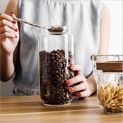 Glass Storage Tank With Wood Cover Spices Sugar Jar Container Kitchen Food Bottle Coffee Beans Tea Caddy 1Pc,325Ml