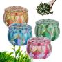Tea Pot Tin Trinket Sealed Jar Candle Drum Shaped Candy Iron Box Coin Jewelry Dampproof Container Flower Tinplate Storage Jars,Blue