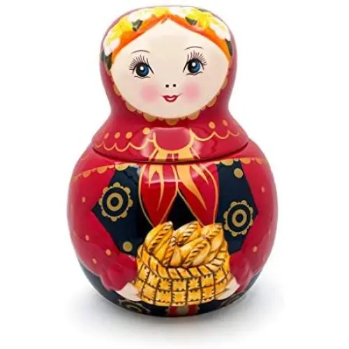 UNAMOI MCJP16 MCJP Matryoshka Russische Puppen-Keramik-Cookie-Behälter 10cm, Pierogi, Rote Blumen