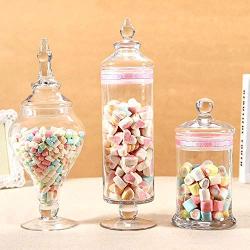 HOUSIYU Candy Jar Glass Transparent Storage Cookie Jar Set, Decorative Dessert Table Decoration Candy Buffet/Wedding Center Home, Three-Piece Suit