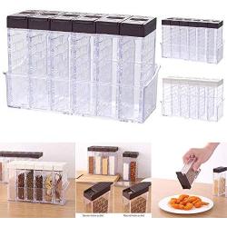 GrayGraygood Clear Seasoning Rack Spice Pots 6pcs Transparent Seasoning Storage Box 2 Way Open Condiment Jar Storage Container with Tray