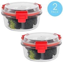 Home Basics 21 oz. Round Leak and Spill Proof Borosilicate Glass Food Storage Dishwasher Safe Meal Prep Storage Container with Air-tight Plastic Lid, Red (2)