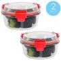 Home Basics 21 oz. Round Leak and Spill Proof Borosilicate Glass Food Storage Dishwasher Safe Meal Prep Storage Container with Air-tight Plastic Lid, Red (2)