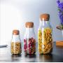 1Pcs 200ml 6.7 oz Clear High Borosilicate Glass Food Storage Bottle with Cork Stopper Heatable Empty Jars Container Sealed Dispenser for Nuts Cereal Bean Scented Tea