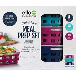 Ello DuraGlass Food Storage (6-piece meal prep set, Mixed Berry)