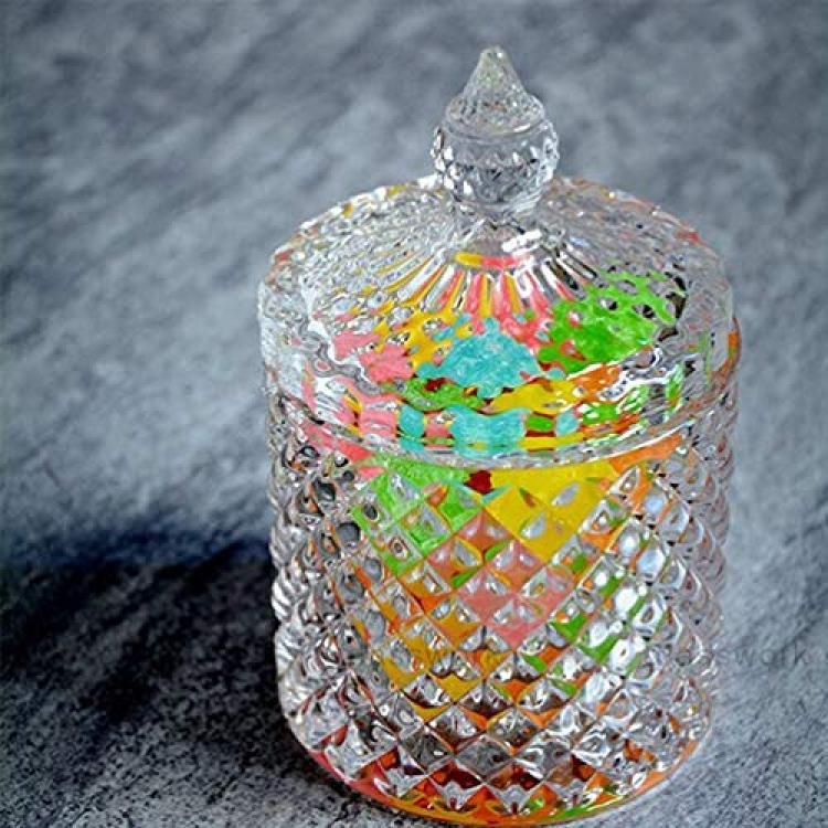 2 Pcs Glass Candy Jar with Lid Decorative Candy Bowl Crystal Covered  Storage Jar