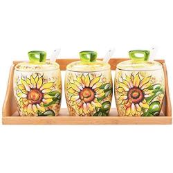 Kitchen seasoning box/Ceramic Hand-Painted Condiment Storage Container with Tray Salt Tank Sugar jar