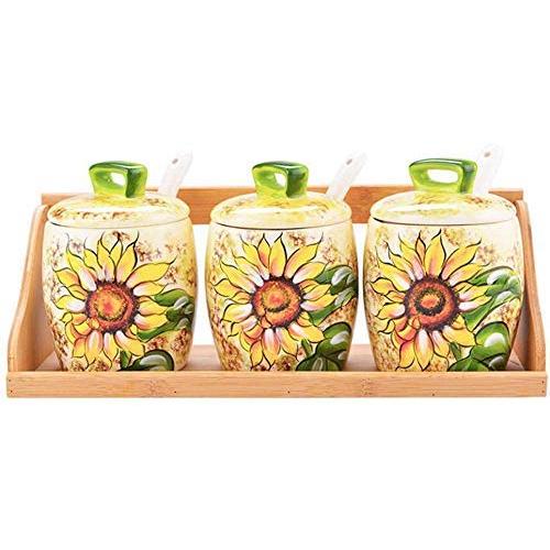 Kitchen seasoning box/Ceramic Condiment Storage Container with Tray Salt Tank Sugar jar