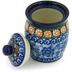 Polish Pottery Jar with Lid 4-inch Dancing Blue Poppies UNIKAT