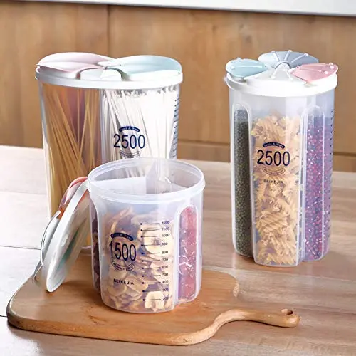 Ensembles de 3 contenants de rangement alimentaire YXTHON avec couvercles, bac de rangement pour grains, canettes transparentes rotatives et compartiments alimentaires. Ensembles de 3 contenants de rangement alimentaire YXTHON avec couvercles, bac de rangement pour grains, canettes transparentes rotatives et compartiments alimentaires.