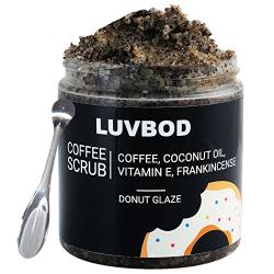 LUVBOD Luxury Coffee Scrub - Donut Glaze - w/Scoop - 12oz - Best Arabica Coffee Body Scrub Exfoliator for Cellulite, Acne, Stretch Marks, Eczema. Coconut Oil, Vitamin E, Frankincense