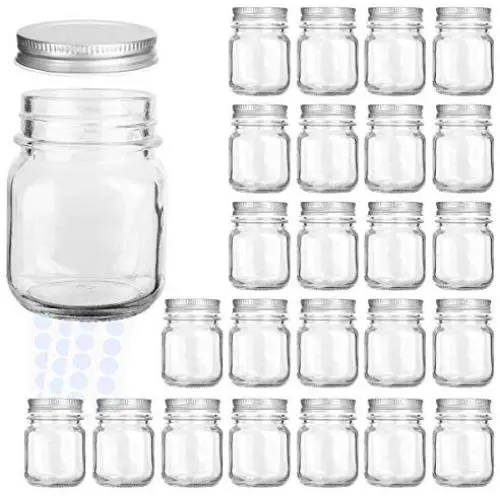 Bouteilles en verre MINI KAMOTA 4 oz avec couvercles, parfaites pour les bocaux Mason, les bocaux pour la conservation, les bocaux cadeaux, les bocaux pour bébé, les bocaux DIY pour épices magnétiques, les bocaux pour confiture, 24 UNITS, 30 étiquettes bl