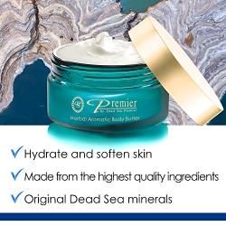 Premier Dead Sea Aromatic Body Butter- Herbal, anti aging skin care, moisturizer, hydrating shea butter, stretch mark cream, firming, age spots, neck & Décolleté, lightweight & silky, 5.95Fl.oz