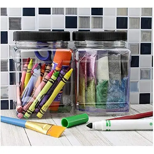 4 BPA Free Jars with Lids PACK of Clear Empty Plastic Storage Holders- Square Food Grade Air Tight Container with Easy Grip Handles - Jar Multi Purpose 4 BPA Free Jars with Lids PACK of Clear Empty Plastic Storage Holders- Square Food Grade Air Tight Container with Easy Grip Handles - Jar Multi Purpose