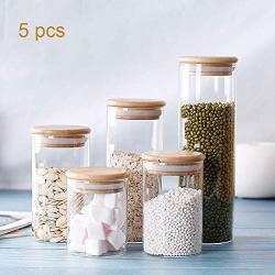 5 Pcs Glass Storage Jars - Clear Glass Bulk Food Storage Canister for Serving Tea, Coffee, Spice, Candy, Cookie - Keep Food Dry